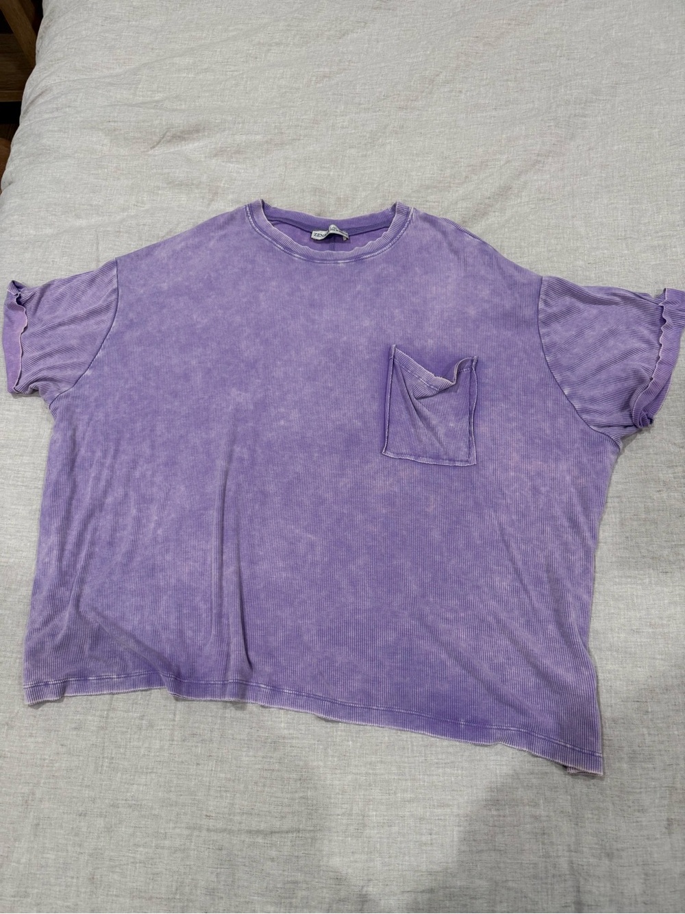 Zenana Outfitters Lavender Washed Short Sleeve Pocket Tee